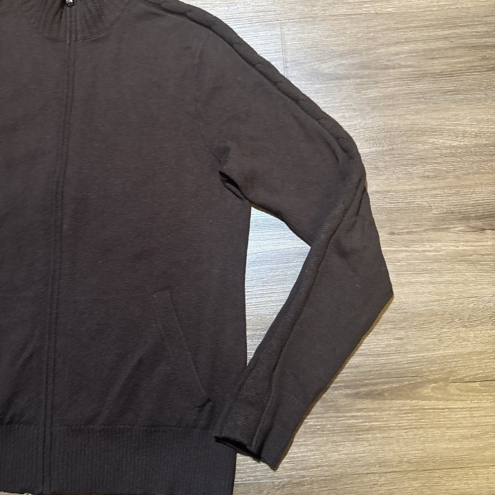Ralph Lauren Golf Women's LARGE 100% Cashmere Full Zip Sweater Brown Cable Knit - Picture 4 of 14
